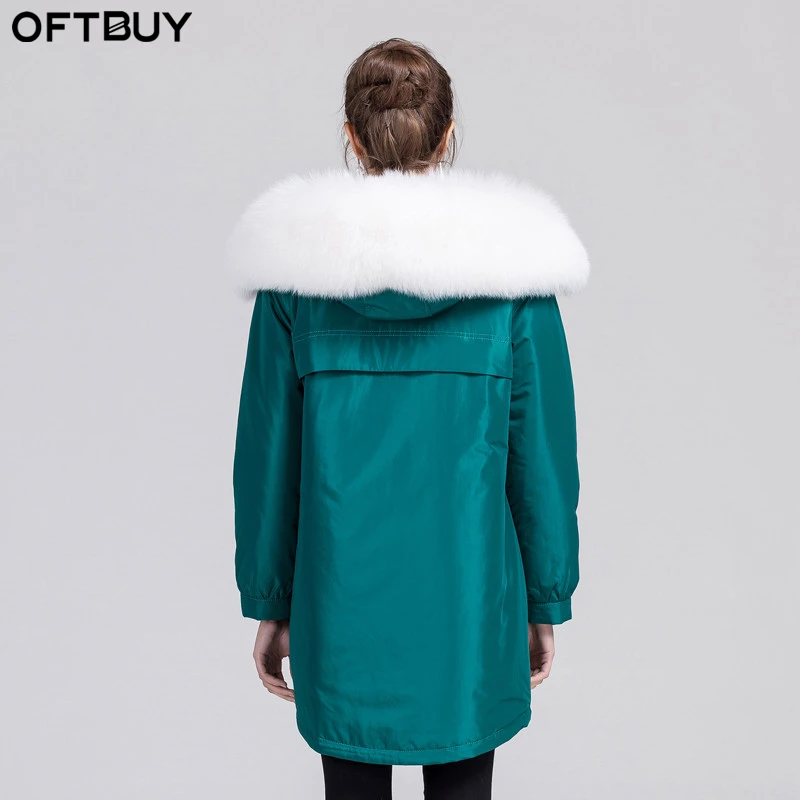 Oftbuy Новинка 2017 белая зимняя куртка женские парки пальто с мехом натуральным