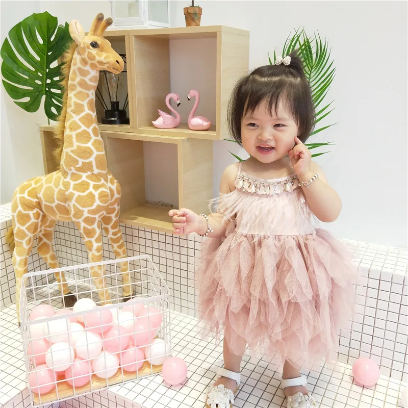Free Shipping Fashion Kids Baby Girls Sweet Mesh Dress Bling Beads Birthday Party Princess One-Piece 1-5Years 2018 | Детская одежда и