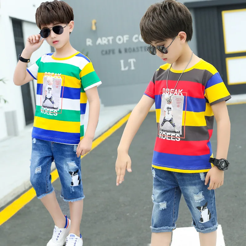 Boys Sets Summer Sport Suits Big Alphabet Kids Track Black Gray Color 4-12 14 Ages Girls Clothes 10 12 Year |