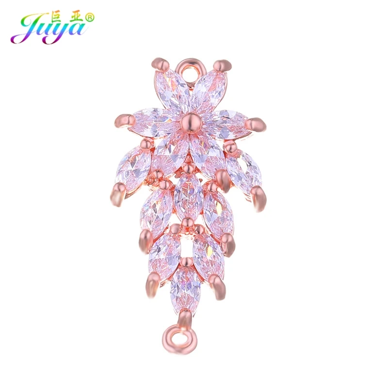 Wholesale Jewelry Supplies Cz Rhinestones Gold/Rose Gold Floating Copper Leaf Connector Charm Accessories For DIY Making | Украшения и