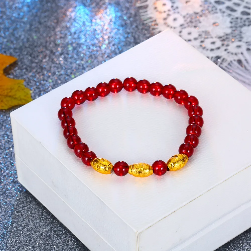 Dayoff 1PC Red Beads wind Bracelet Gold Bangle Women Beaded Fashion Jewelry Strand Ajustable Handmade Braided Rope B116 | Украшения и