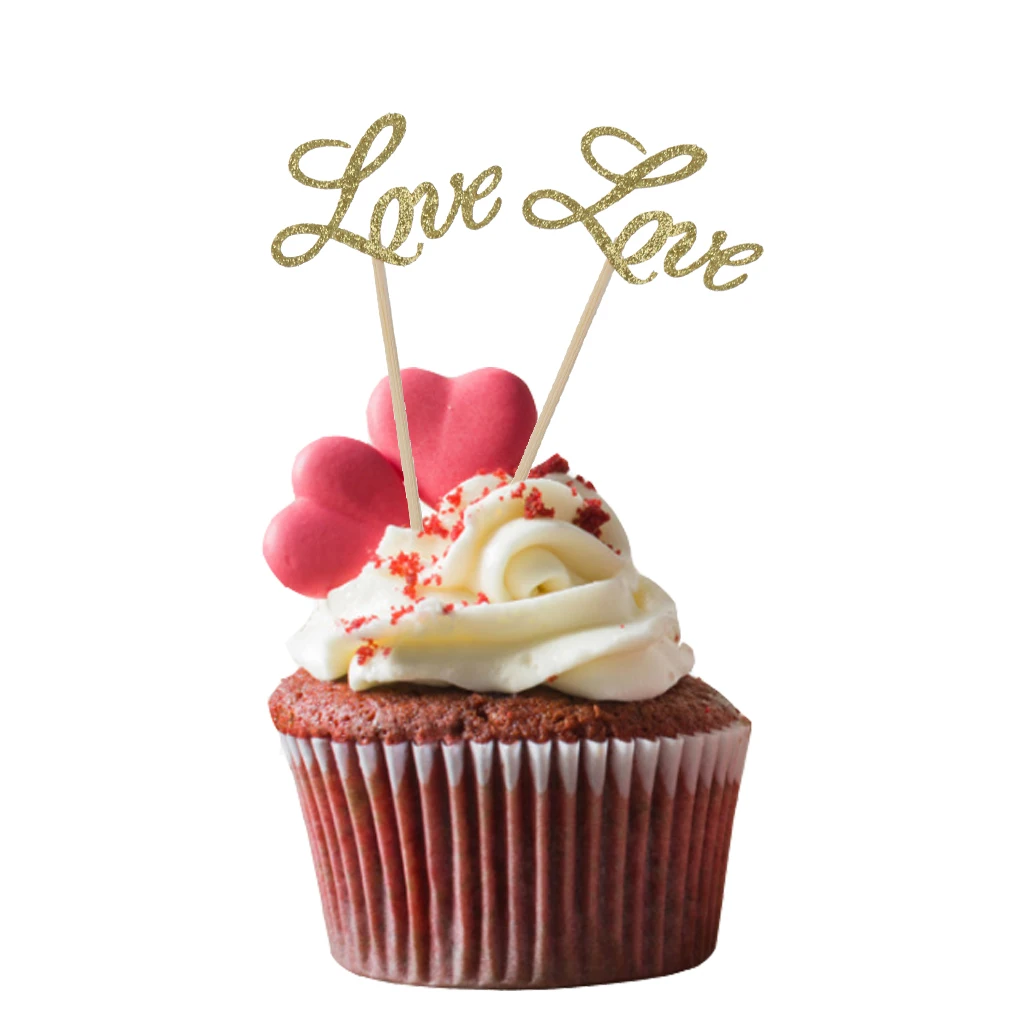 20/set Glitter Paper Golden LOVE Cake Toppers Cupcake Dessert Picks Wedding Engagement Decor | Дом и сад