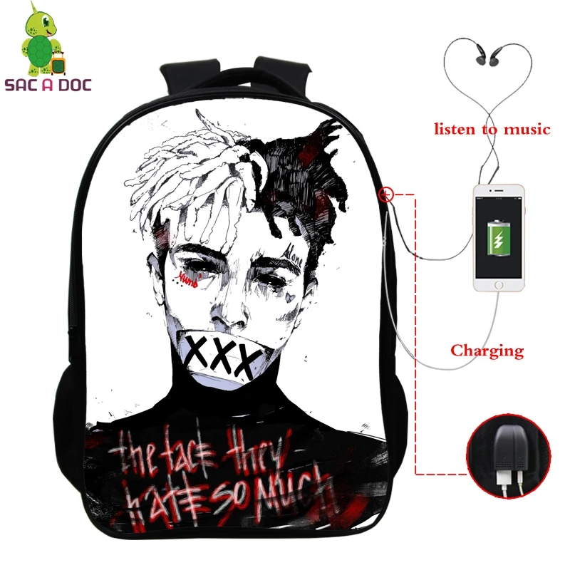 Известный раппер Xxxtentacion школьная сумка Многофункциональный usb зарядка Рюкзак для ноутбука для подростков мальчиков девочек дорожные сумки через плечо - Цвет: 8