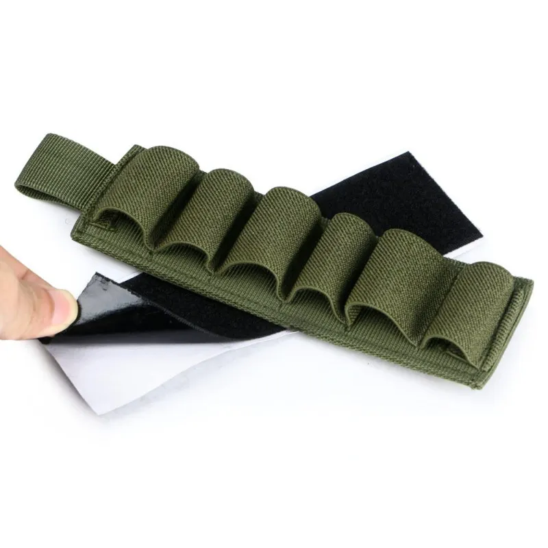 

Hot! Outdoor Portable Tactical 6 Round Buttstock Shell Bullet Holder Adhesive Strip nylon Pouch Ammo Airsoft Hunting