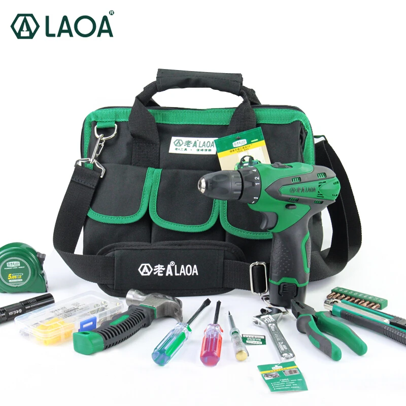 LAOA 35PCS EU Plug Power Tools Set 18 Gears 12V Li-ion Electric Drill Torque Adjustable Electrical Drill With Measue tape Pliers