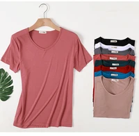 2022 hot selling v neck cotton basic t shirt women plain simple t shirt for women short sleeve female tshirts tops tees d279