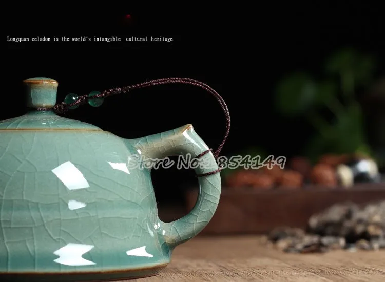 Новинка Лидер продаж хрустящая глазурь Longquan Celadon 170 мл Zisha керамика искусство плоский чайник фарфор Исин глина имитация антикварный чайник