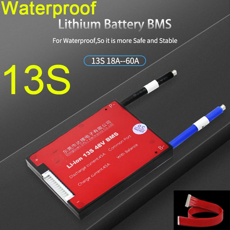 13S 48V BMS литий ионный аккумулятор защита MOS плата ж/Баланс водонепроницаемый lipo 15A