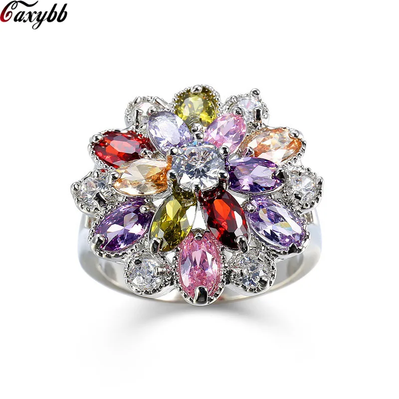 

Fashion Colorful CZ Crystal Silver Color Jewelry Party Finger Ring for Women Wedding Engagement Rings Bijoux