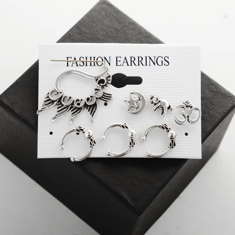 GUVIVI 7 шт./компл. в богемном стиле слон с изображением луны и звезд серьги со