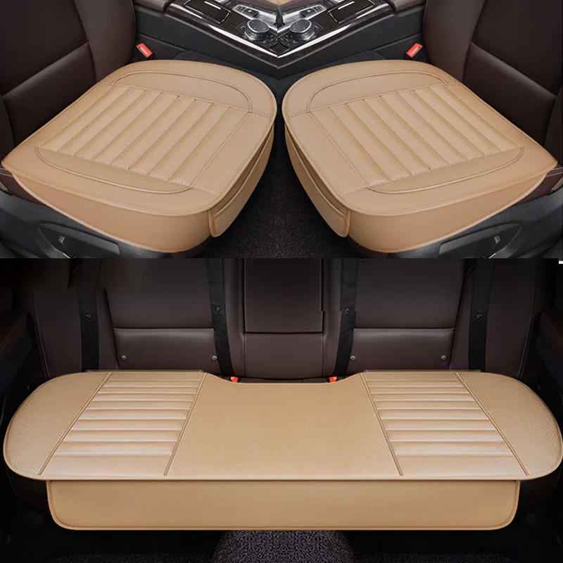 Beige 3pcs Новейшие Автомобильные Чехлы На Сиденья дышащий чехол на сиденья в салон автомобиля набор из искусственной кожи подушка черный коврик автомобильные принадлежности аксессуары для стульев - Название цвета: Beige 3pcs