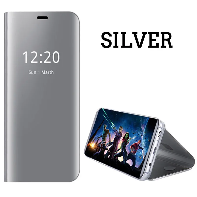 Silver Зеркало Флип кожаный чехол для samsung Galaxy M10 M20 M30 A10 A20 A30 A40 A40S A50 A60 A70 A80 A90 с умным окном на заднюю панель для телефона - Цвет: Silver