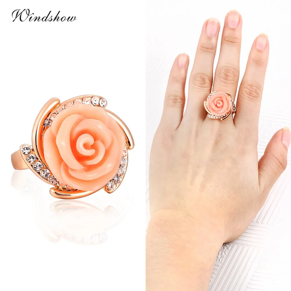 Женское кольцо с австрийскими кристаллами большое розовое цвета розового