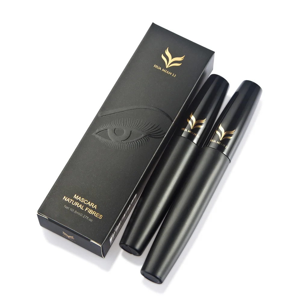 HUAMIANLI 2 In 1 3d Fiber Black Curling Double Mascara Waterproof Lenthening Eyelash Extension Thick Makeup Rimel |