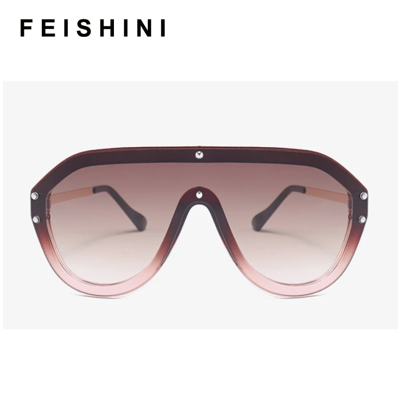 

FEISHINI Celebrity Sunglasses Men Brand Design Retro Big Frame Gradient One-piece Lens Fashion Cool Male Sun glasses Shield