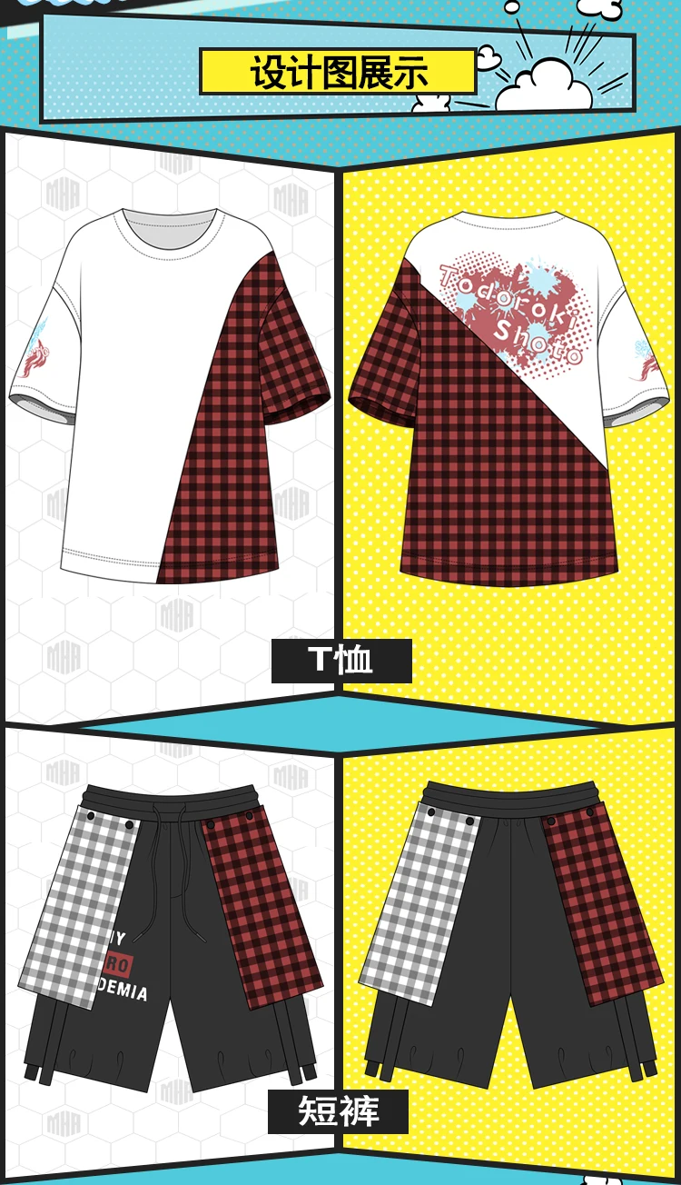 Аниме Boku no MY HERO Academy Todoroki Shoto Косплей Футболка Хлопок Клетчатая Рубашка Брюки