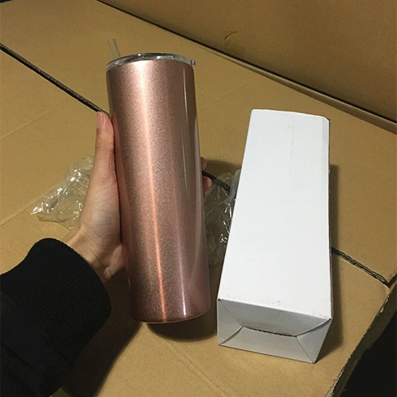 rose gold 20 унций тонкие стаканы с крышками и соломинками, нержавеющая сталь двойной вакуумной изоляцией небьющиеся стаканы для горячих или холодных напитков - Цвет: rose gold