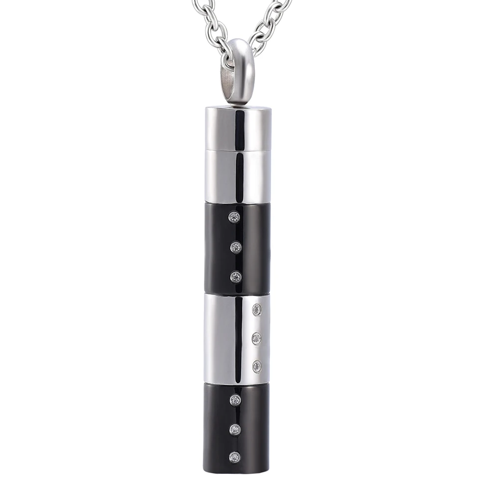 

Elegant Mens Bar Cremation urn Necklace Memorial Ashes Keepsake Cylinder Locket & Free fill kit