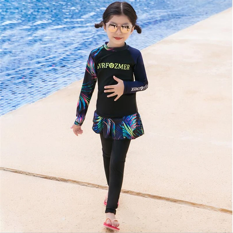 

2020 Long sleeve islamic swim wear for girls muslim kids skirtfull cover swimsuit clothes fashion children modest bathing suit