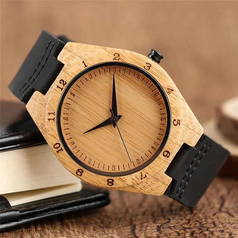 Мужские часы из бамбука и натурального дерева ручной работы с гравировкой цифры