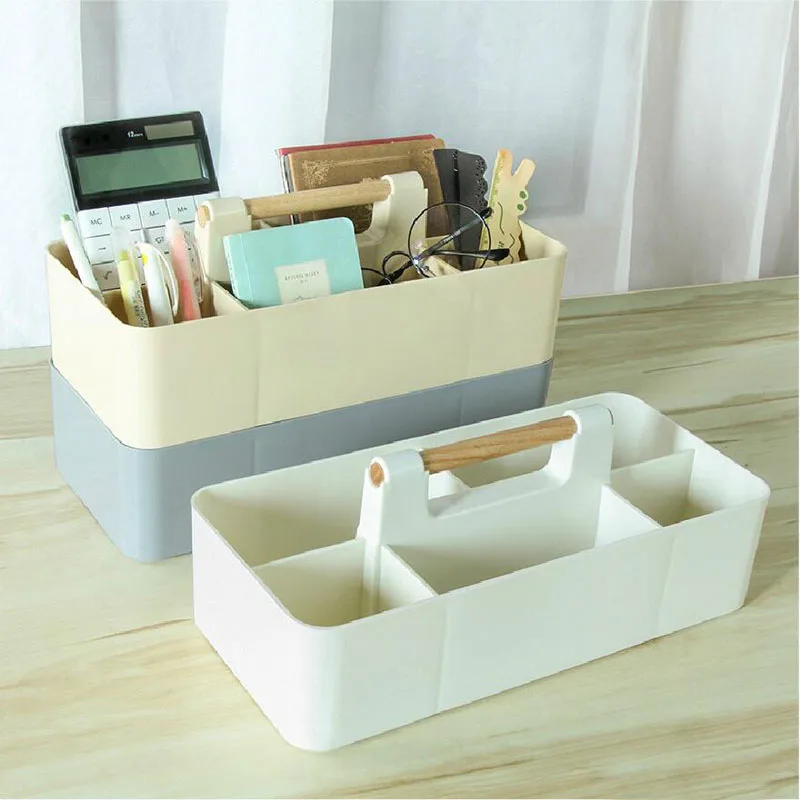 

BF040 Multi-function Wooden handle stacking desk box lattice cosmetic storage box office stationery box finishing 32*8*15cm