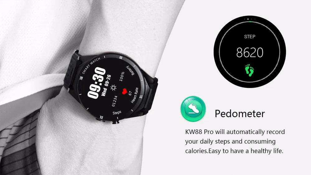Умные часы kw88 Pro Android 7,0, 1 Гб+ 16 ГБ, Bluetooth 4,0, wifi, 3g, умные часы, gps, наручные часы, Поддержка Google, голосовая карта, PK H1, lem5