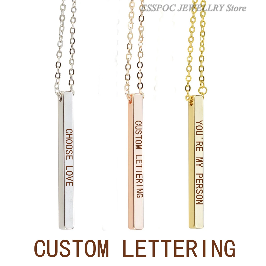 

Custom Lettering Personalized Rinhoo Vertical Strip Bar Custom Name Necklace Engraving Pendant for Women/Men Birthday Gift
