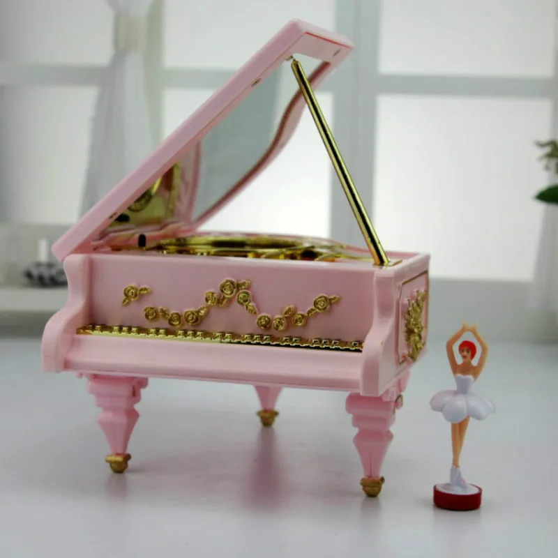 Pink gold side Фортепиано музыкальная шкатулка игрушка с подсветкой Творческий вращающийся шар творческий вращающийся балетная девушка подарки игрушки - Цвет: Pink gold side