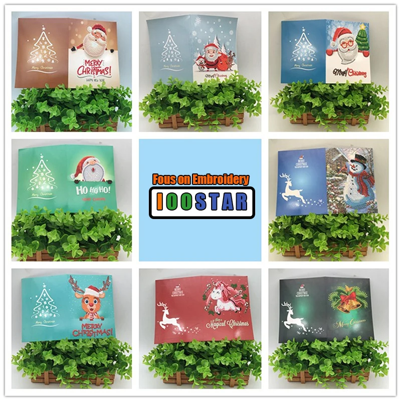 

8pcs/Lot Diamond Painting Cartoon Santa Claus Merry Christmas Mosaic Greeting Post Card Crafts Diamond Embroidery New Year Gift