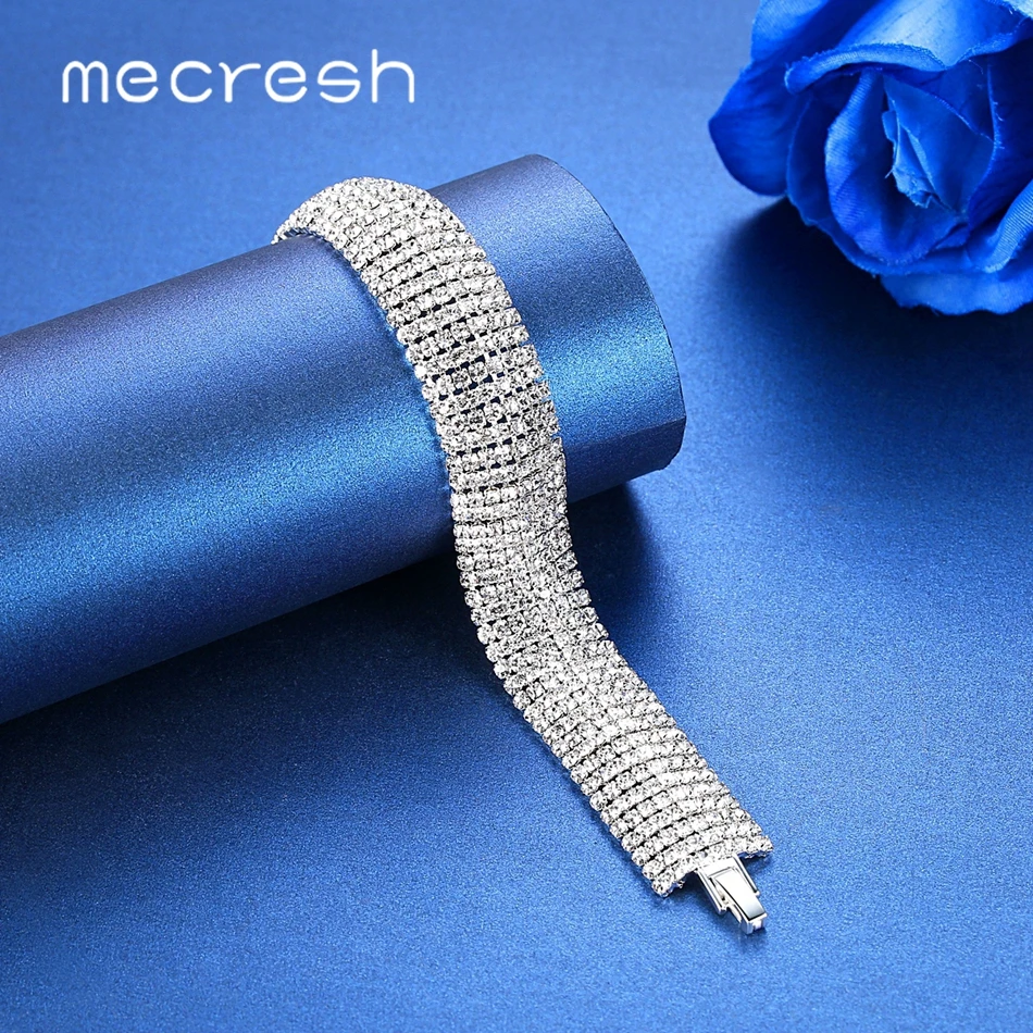 Mecresh Crystal Bridal Jewelry Set for Women Clear Rhinestone Geometric Bracelet Necklace Sets Wedding Accessories TL477+SL341-8 | Украшения