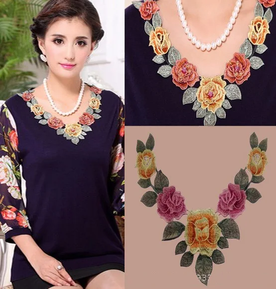 

2019 New Fashion DIY Applique Embroidery Applique Costume Decoration Dimensional Colorful Neckband Lace