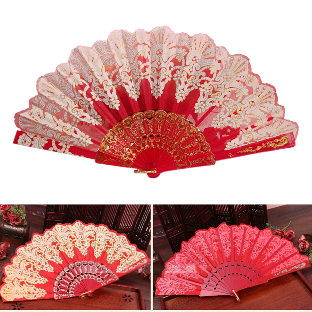 Spanish Style Hand Fan Dance Party Wedding Home Decoration Silk Flower Fan Lady Folding Hand Fans