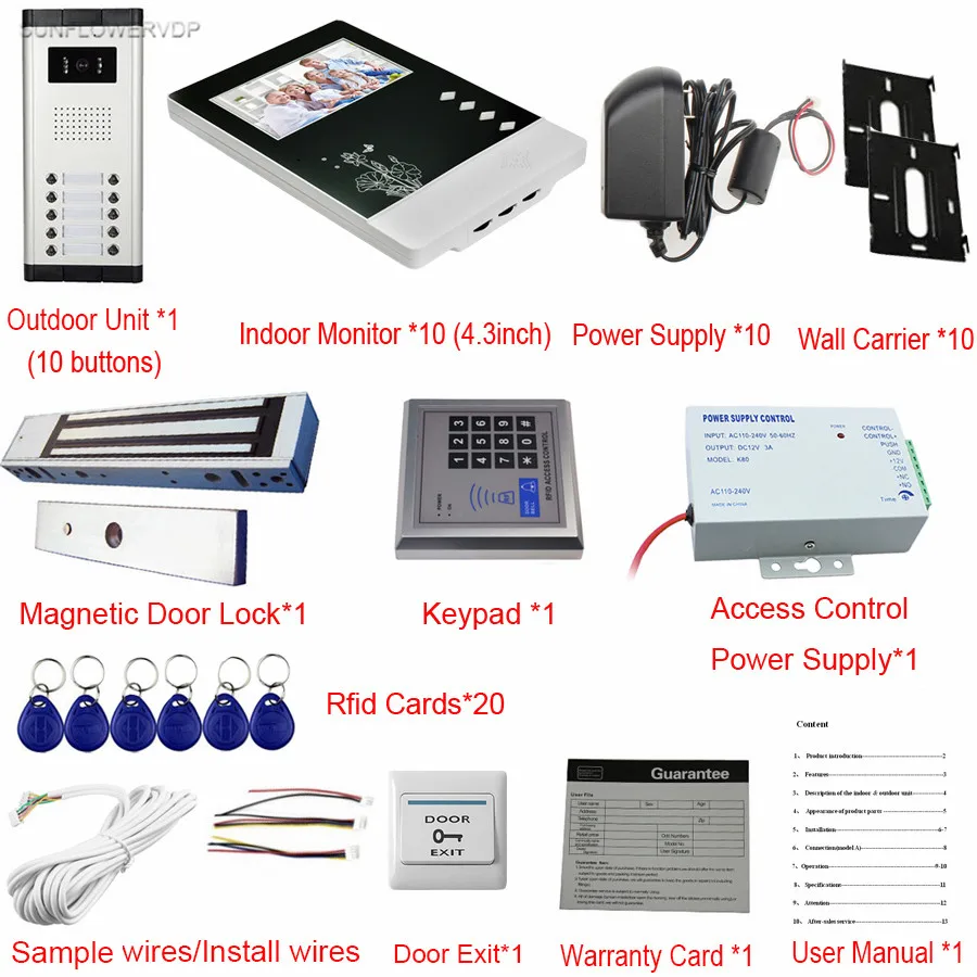 Rfid Keypad 10 Units Video Doorbell Color 4.3