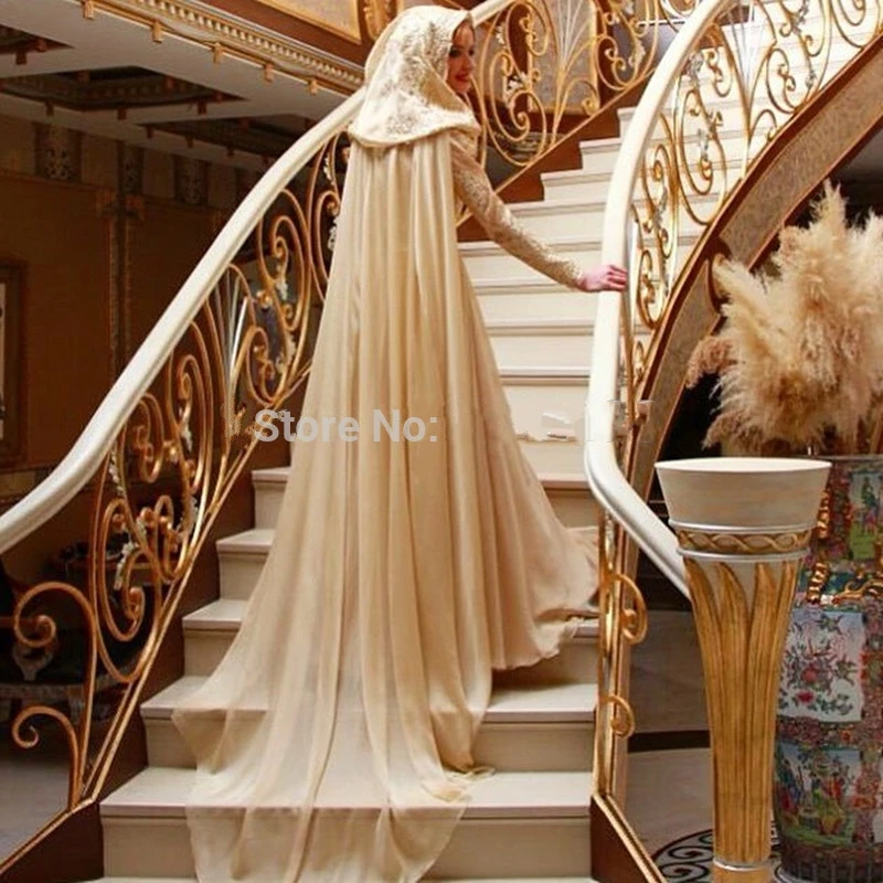 2016 новинка шампанское шифон с длинным рукавом мусульманское турецкий вл