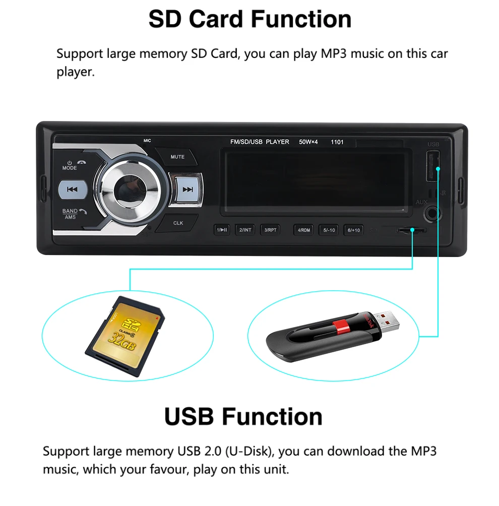 Bluetooth автомобильный стерео радио MP3 плеер Поддержка BT/FM/USB/SD Пульт дистанционного управления 12 В 1din Авторадио Hands-free время вызова дисплей