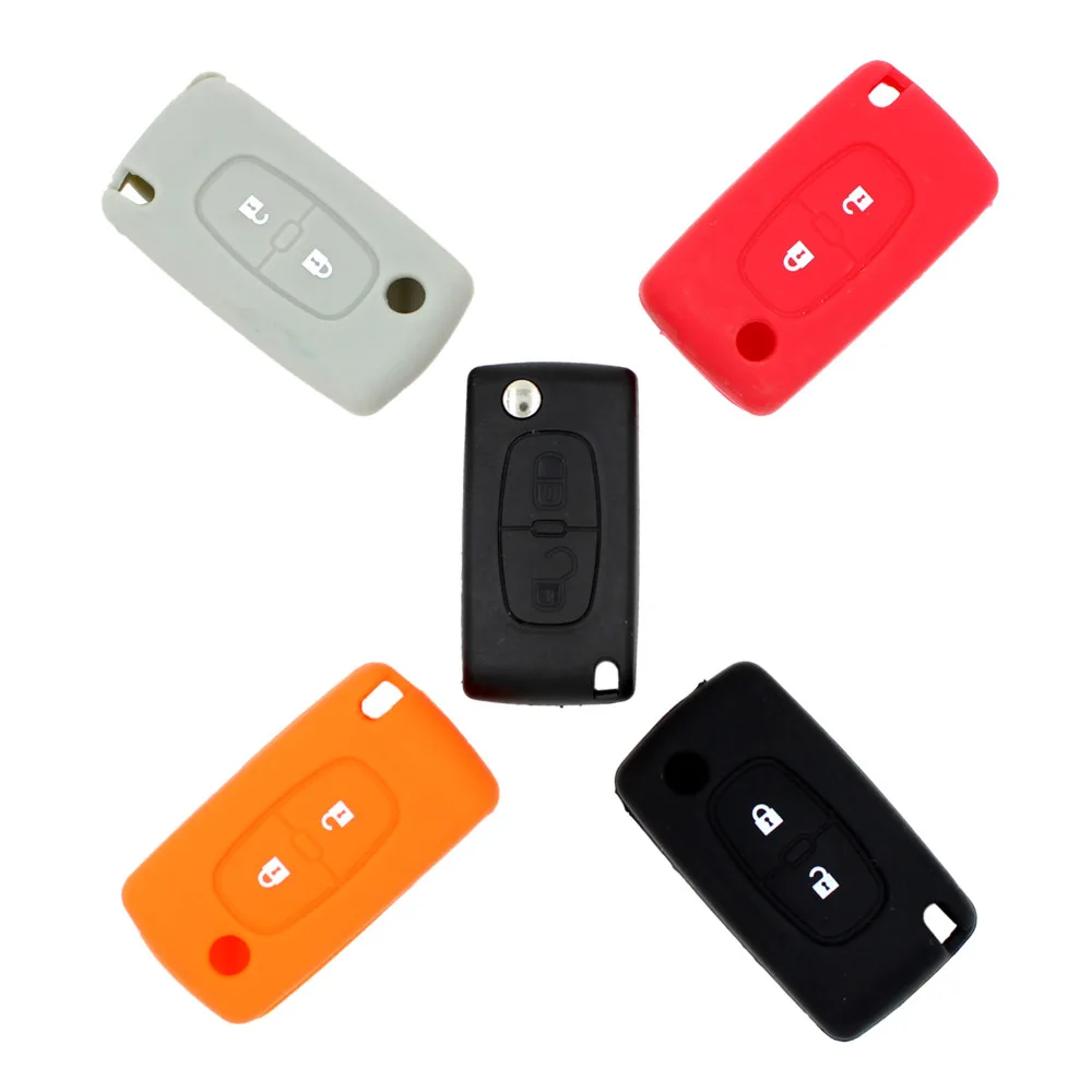 Новый 2 кнопки мягкий резиновый флип чехол для ключей Peugeot 206 207 307 407 308 607 FOB