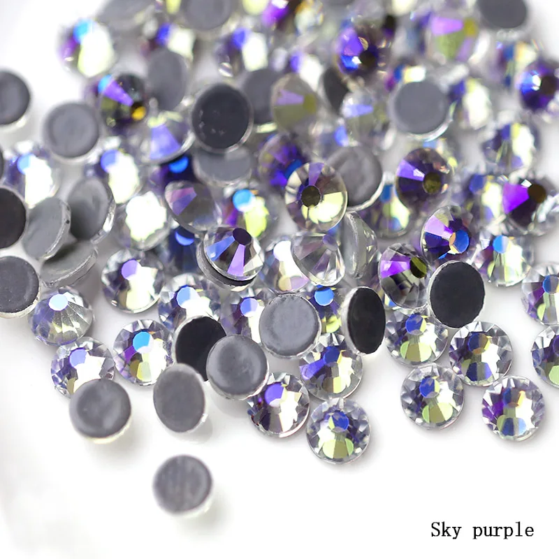sky purple SS6-SS30 Многоцветный Кристалл AB горячей фиксации горный хрусталь супер блестящие стразы клейкие Стразы для дизайна ногтей ткань одежды - Цвет: sky purple