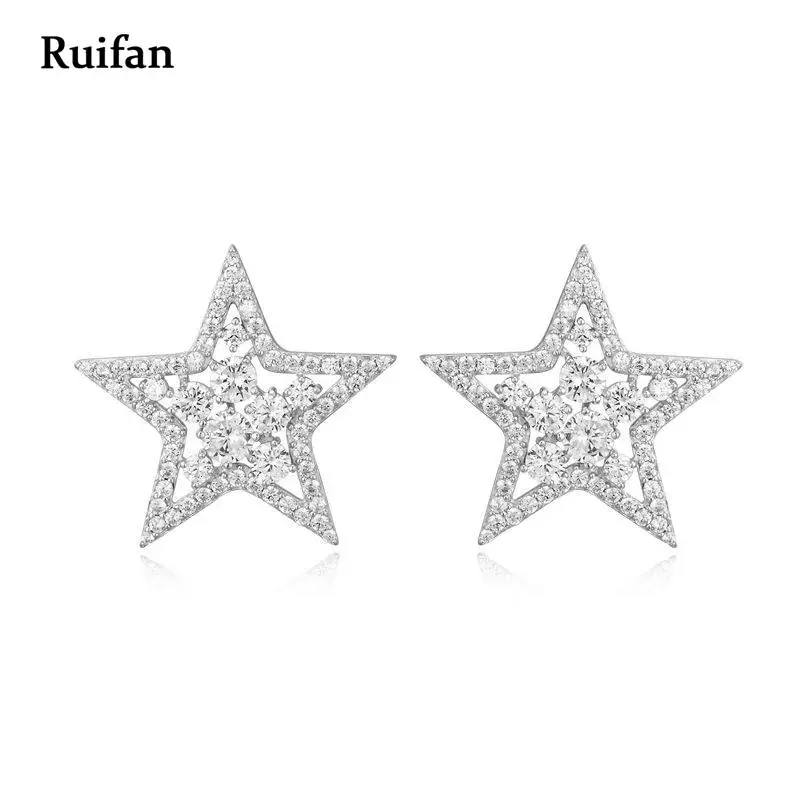 

Ruifan Fashion Big Star Cubic Zircon Stud Earrings for Women Lady Silver 925 Earrings Lady Trendy 2020 Summer Jewelry YEA024