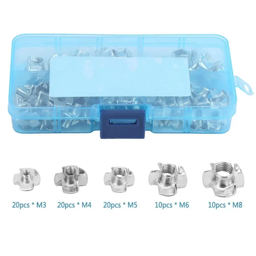 80 шт. Т образная гайка из углеродистой стали четырехзубчатая вставная M3/4/5/6/8