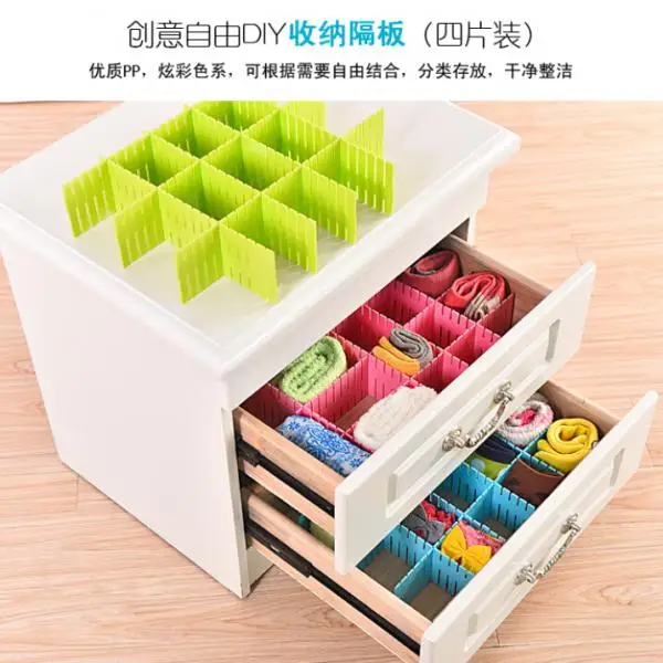 4x Adjustable DIY Grid Drawer Closet Divider Storage Organizer Clapboard GRN Multifunction Sundries Boxes | Дом и сад