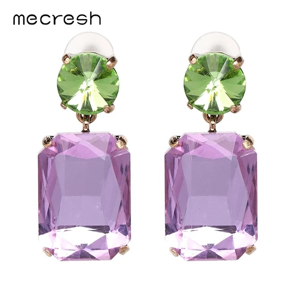 Violet Mecresh Роскошные фиолетовые/желтые большие стразы, висячие серьги, геометрические цветные женские серьги с кристаллами, рождественское ювелирное изделие EH1187 - Окраска металла: Violet