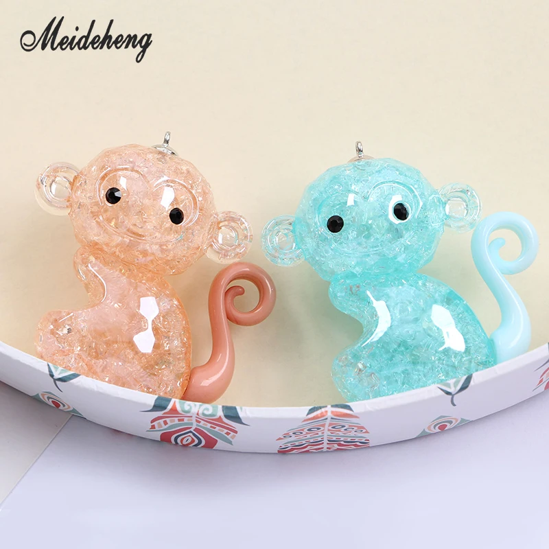 Акриловые бусины с трещинами в виде мультяшной обезьяны для кольца ключей