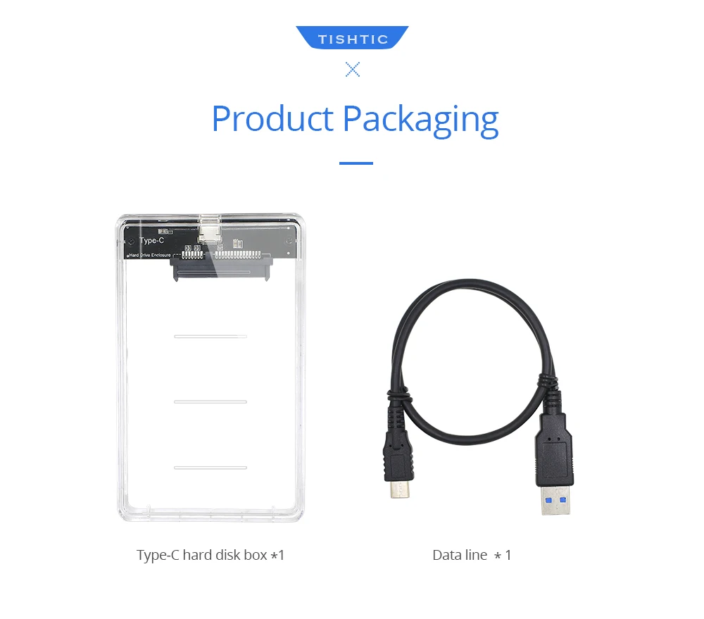 Type-C with cable TISHRIC новейший прозрачный USB3.0 type-C SSD Чехол-адаптер DVD HDD Sata Caddy Optibay 9,5 мм 2,5 дюймов корпус жесткого диска - Цвет: Type-C with cable