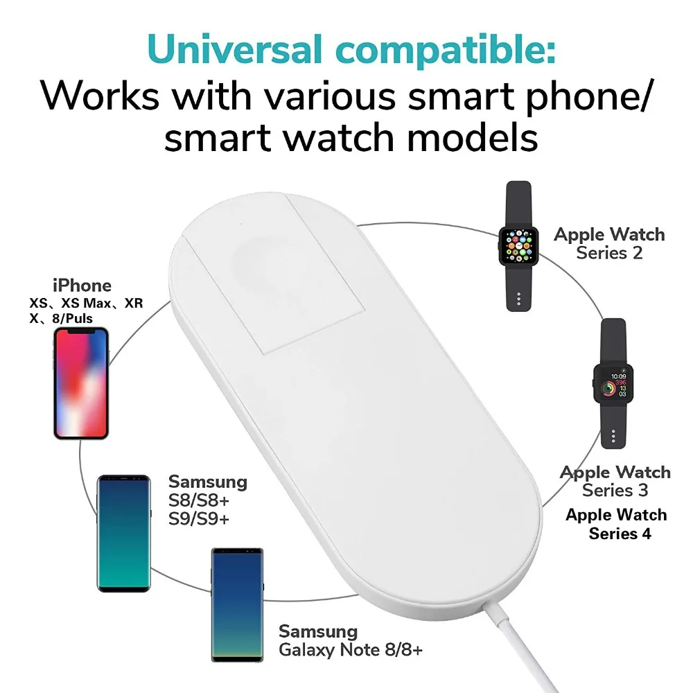 Быстрое беспроводное зарядное устройство 2 в 1 для Apple Watch Series 3 4 iphone XS XR X 8 8plus
