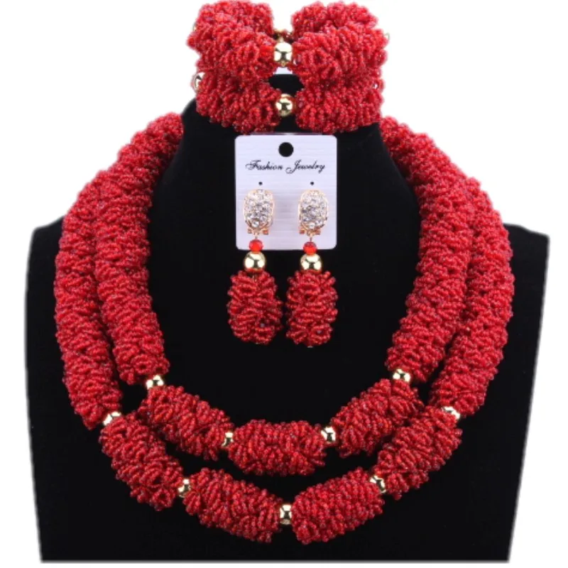 

Luxury Bridal African jewelry Set Orange Crystal Nigeria Necklace Set For Women 2 Layers Dubai jewellery Set 2018 Free Shipping