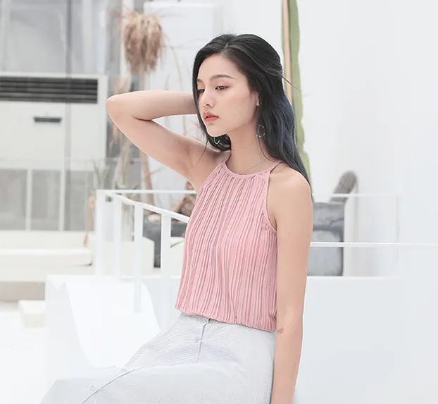 WHITNEY WANG блузки женские 2019 летняя модная уличная однотонная плиссированная блуза