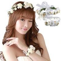 fast shipping bride wedding wreath head flower wrist flower corsage flower girl hair accessories kid party flower crown wrist
