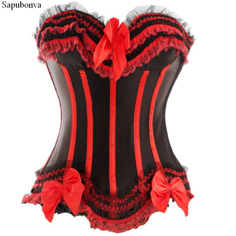Корсеты на шнуровке Sapubonva бюстье топ сексуальный атласный корсет полосатый