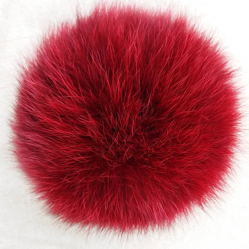 Wine Fox Pompon Женские шапки из натурального Лисьего меха, пушистые Помпоны, вязанные шапочки, теплые Чулочные шапки, осенне-зимняя шапка с помпоном для женщин - Цвет: Wine Fox Pompon