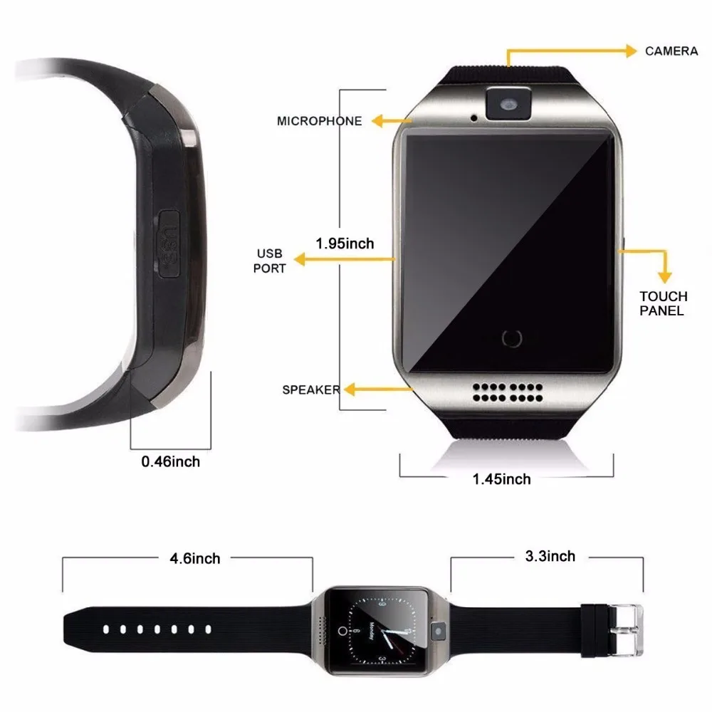 Q18 Шагомер Смарт часы с Сенсорный экран камера TF карта Bluetooth SmartWatch для Android IOS